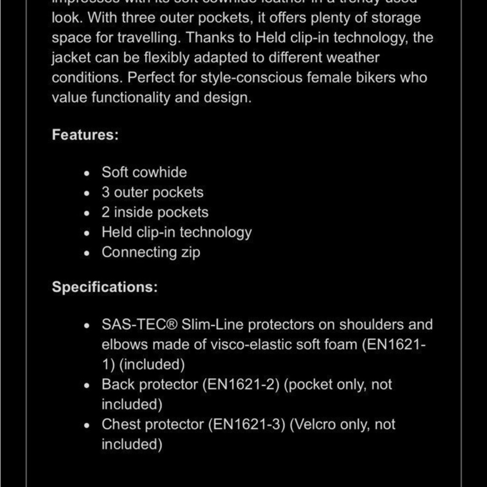 Women’s HELD leather Motorcycle jacket with inner pads RARE! Not an imitation! - Picture 3 of 10